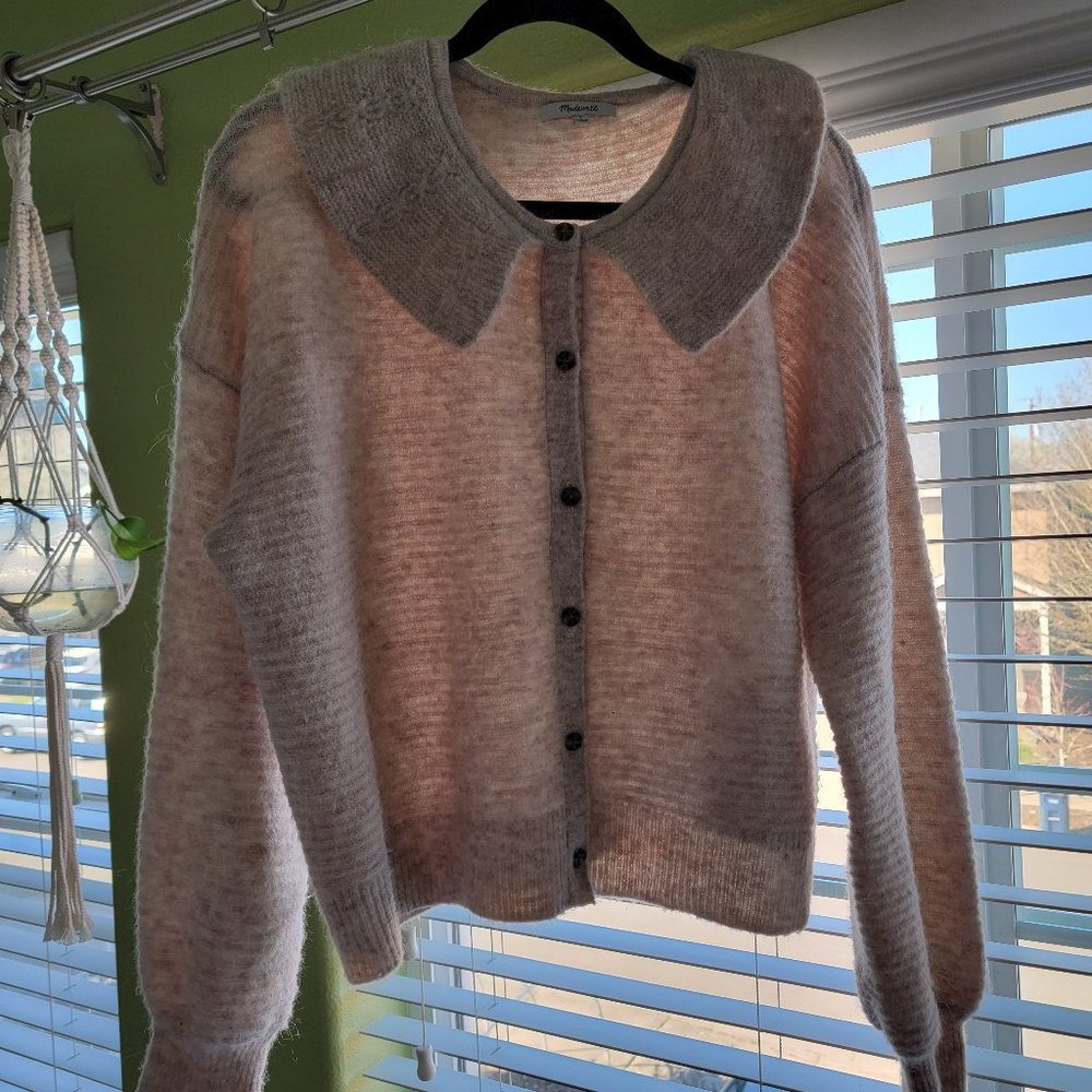 Pointelle Collar Cardigan Sweater - Oat